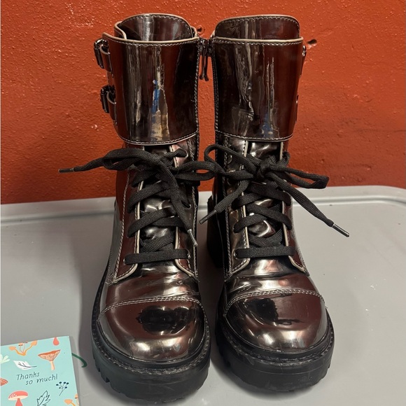 DKNY Metallic Silver Combat Boots - Picture 3 of 10